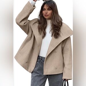 Chartou NWT Size L Oversized Wool Blend Short Coat Beige Jacket